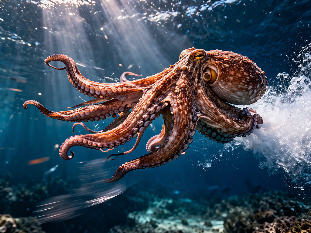 Bạch tuộc bơi nhanh bằng phản lực dưới đại dương, hình ảnh thực tế cho thấy cơ chế di chuyển khiến tim gần như ngừng đập