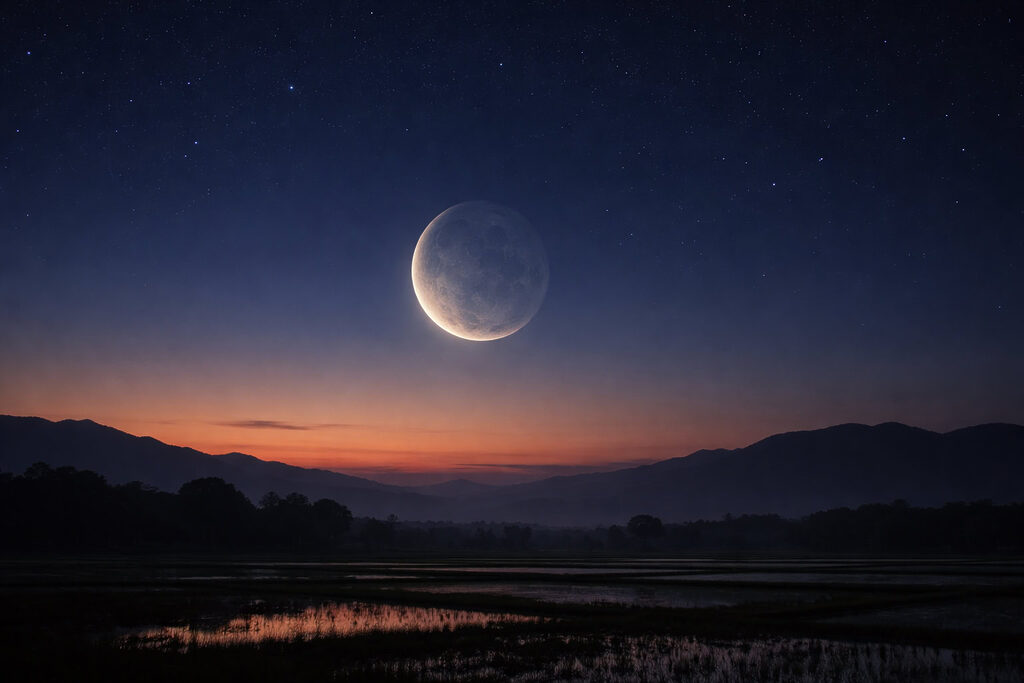 Hiện tượng Earthshine: phần tối Mặt Trăng phát sáng mờ trước bình minh