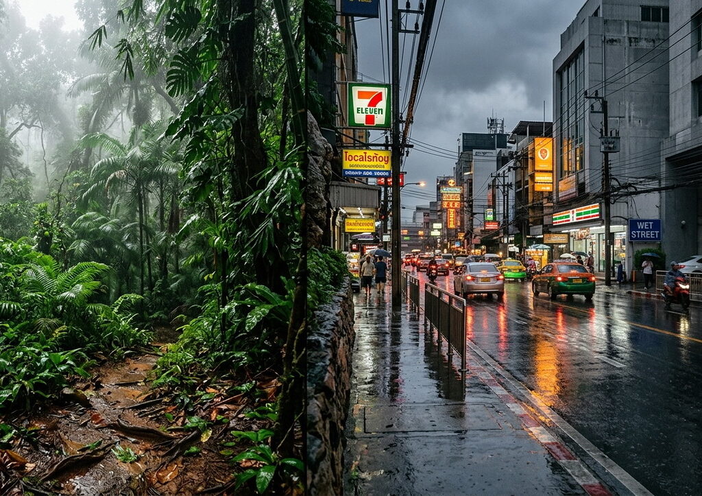 Cùng một cơn mưa — nhưng mùi rừng sau mưa và mùi phố sau mưa khác nhau hoàn toàn. Lý do nằm ở cấu trúc đất và mật độ vi sinh vật
